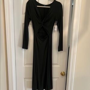 Elegant Dark Green Midi Dress w cutout